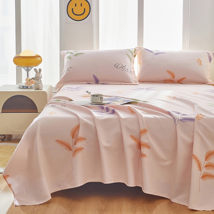 91家纺网 家纺一手货源 找家纺 乐居家纺 2025新款活性印染全棉老粗布床单系列 凤仙羽