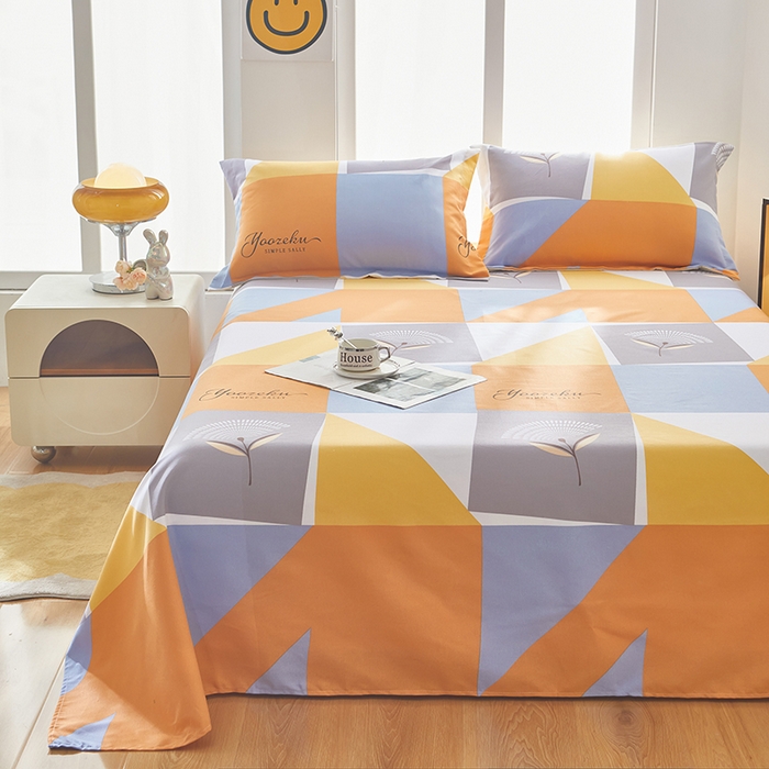 91家纺网 家纺一手货源 找家纺 乐居家纺 2025新款活性印染全棉老粗布床单系列 橘色夏日