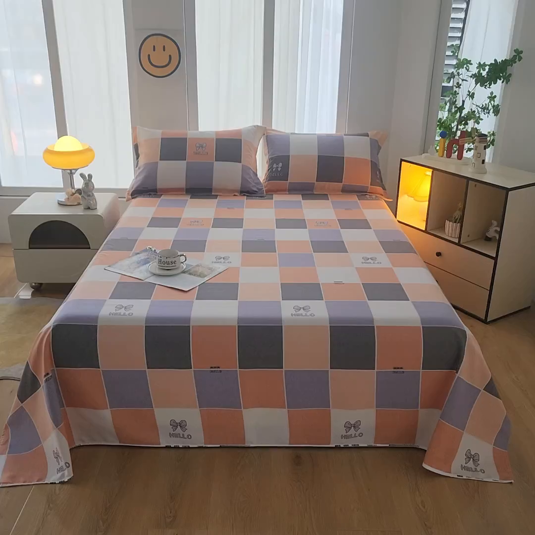 91家纺网 家纺一手货源 找家纺 乐居家纺 2025新款活性印染全棉老粗布床单系列 清晨密语