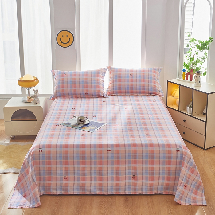 乐居家纺 2025新款活性印染全棉老粗布床单系列 樱桃格