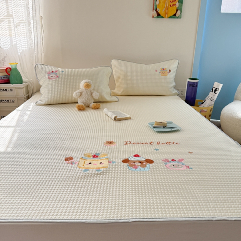 91家纺网 家纺一手货源 找家纺 柚子YOUTH 2025新款亲肤舒适冰豆豆凉感凉席席子 黄油蛋糕(绑带款）