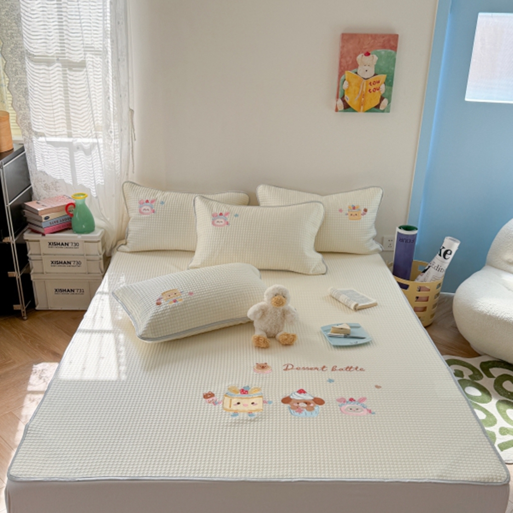 91家纺网 家纺一手货源 找家纺 柚子YOUTH 2025新款亲肤舒适冰豆豆凉感凉席席子 黄油蛋糕(绑带款）