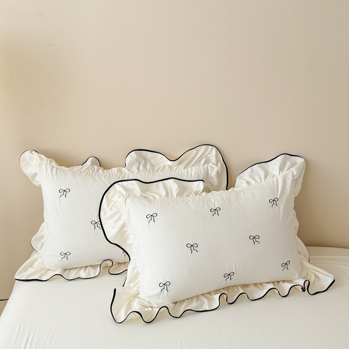 91家纺网 家纺一手货源 找家纺 米可 2025新款A类刺绣云朵棉夏被四件套 蝴蝶结-白