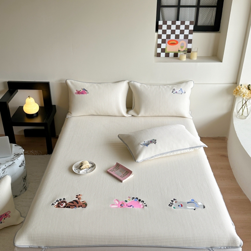 91家纺网 家纺一手货源 找家纺 柚子YOUTH 2025新款亲肤舒适冰豆豆凉感凉席席子 慵懒时光(绑带款）