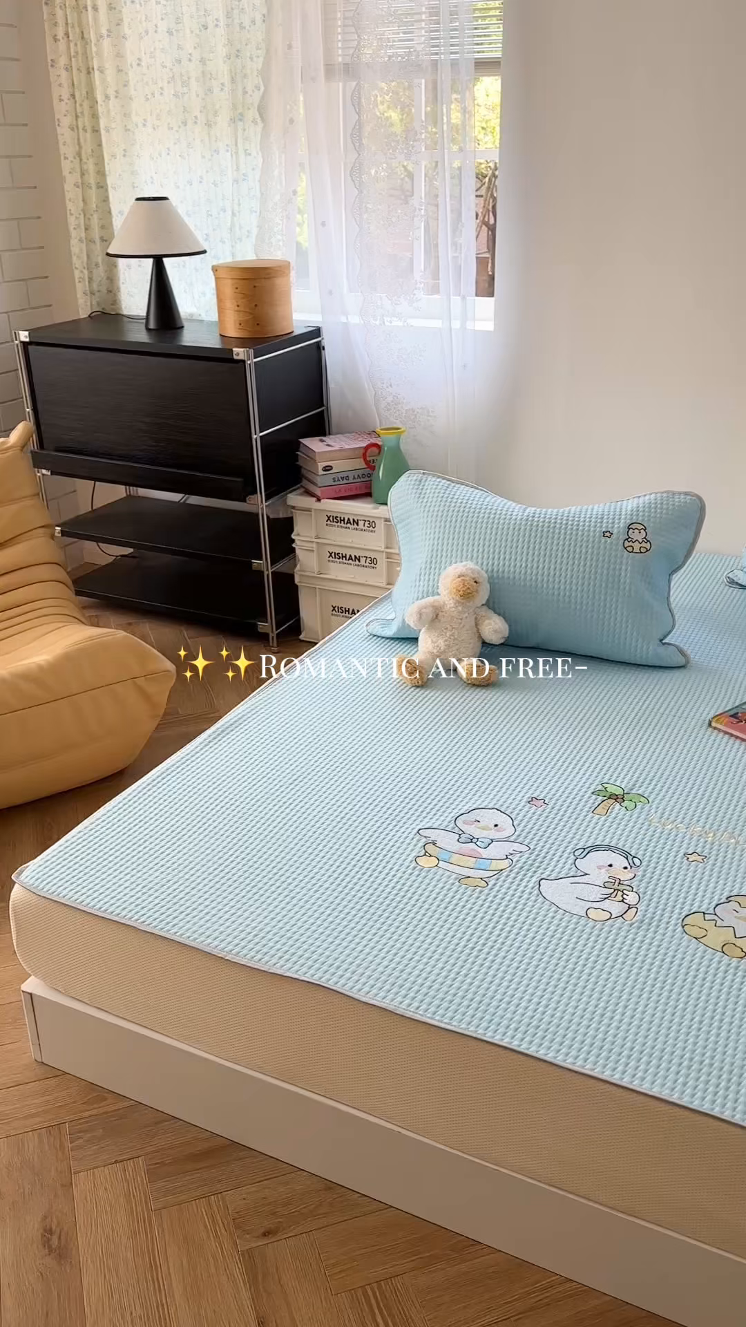 91家纺网 家纺一手货源 找家纺 柚子YOUTH 2025新款亲肤舒适冰豆豆凉感凉席席子 破壳鸭（床笠款）