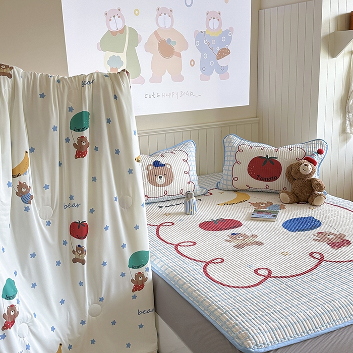 91家纺网 家纺一手货源 找家纺 柚子YOUTH 2025新款锦氨超柔果冻凉席 滑翔小熊凉席