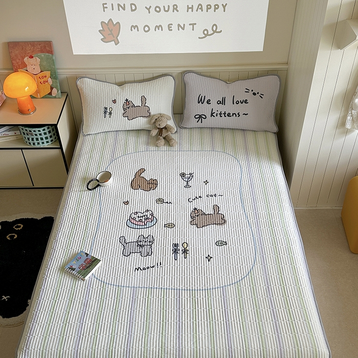 91家纺网 家纺一手货源 找家纺 柚子YOUTH 2025新款锦氨超柔果冻凉席 小猫春游凉席