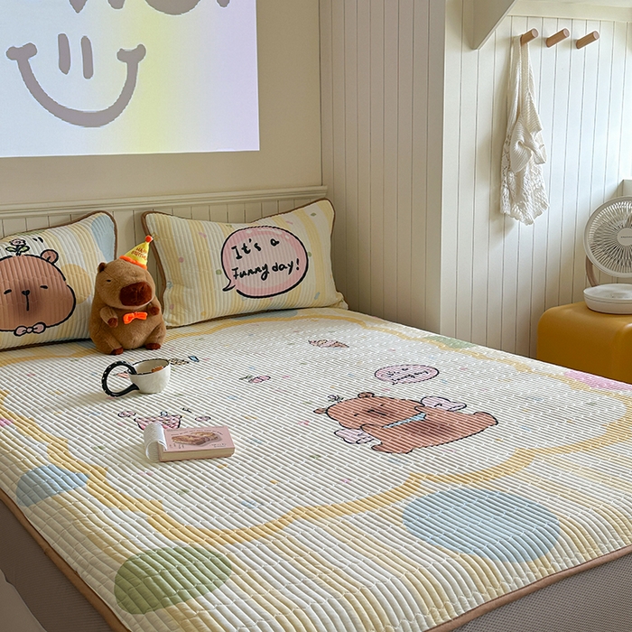 91家纺网 家纺一手货源 找家纺 柚子YOUTH 2025新款锦氨超柔果冻凉席 黄油小熊凉席