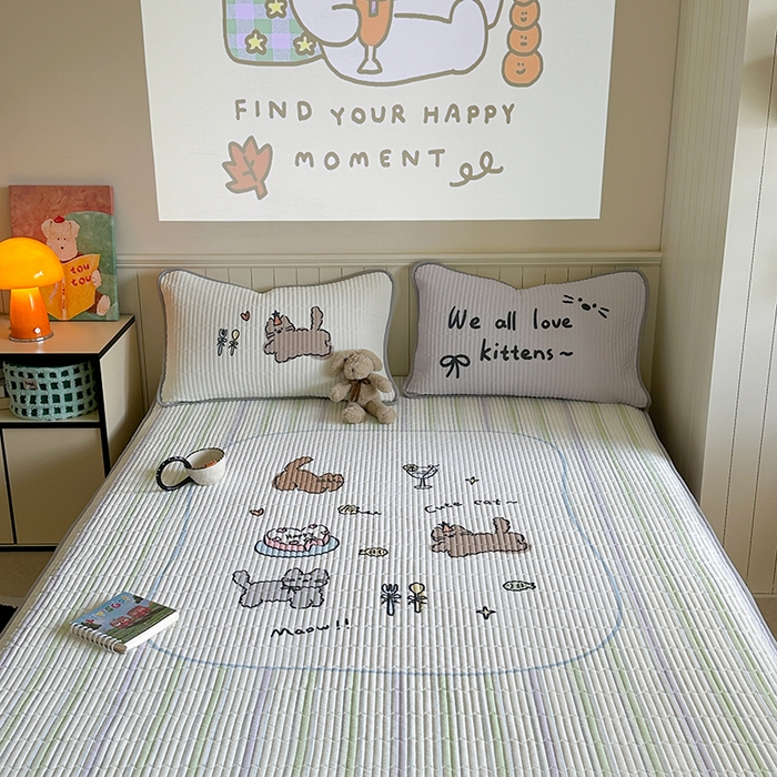 91家纺网 家纺一手货源 找家纺 柚子YOUTH 2025新款锦氨超柔果冻凉席 小猫春游凉席