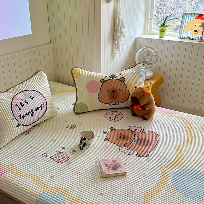 91家纺网 家纺一手货源 找家纺 柚子YOUTH 2025新款锦氨超柔果冻凉席 黄油小熊凉席