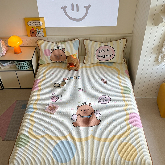 91家纺网 家纺一手货源 找家纺 柚子YOUTH 2025新款锦氨超柔果冻凉席 黄油小熊凉席