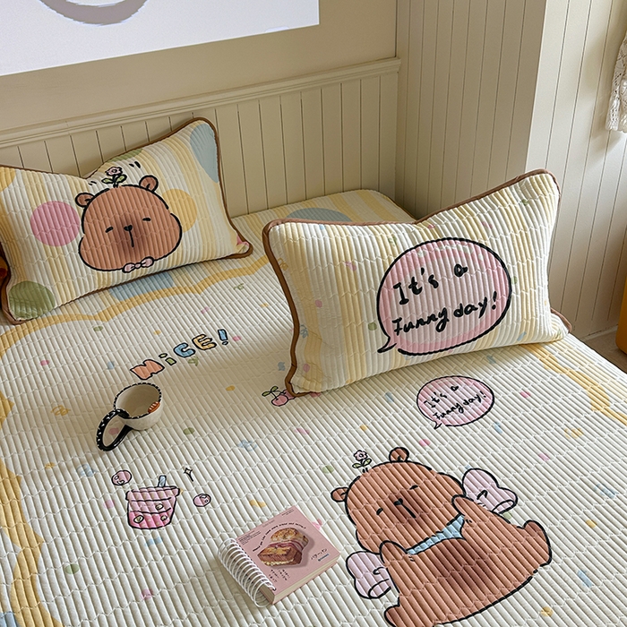 91家纺网 家纺一手货源 找家纺 柚子YOUTH 2025新款锦氨超柔果冻凉席 黄油小熊凉席