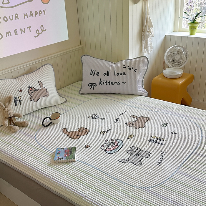 91家纺网 家纺一手货源 找家纺 柚子YOUTH 2025新款锦氨超柔果冻凉席 小猫春游凉席