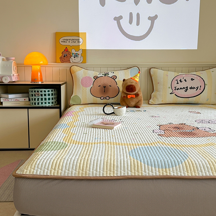 91家纺网 家纺一手货源 找家纺 柚子YOUTH 2025新款锦氨超柔果冻凉席 黄油小熊凉席