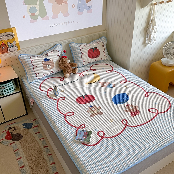 91家纺网 家纺一手货源 找家纺 柚子YOUTH 2025新款锦氨超柔果冻凉席 滑翔小熊凉席