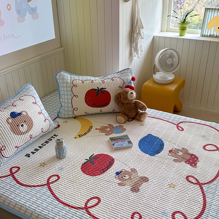 91家纺网 家纺一手货源 找家纺 柚子YOUTH 2025新款锦氨超柔果冻凉席 滑翔小熊凉席