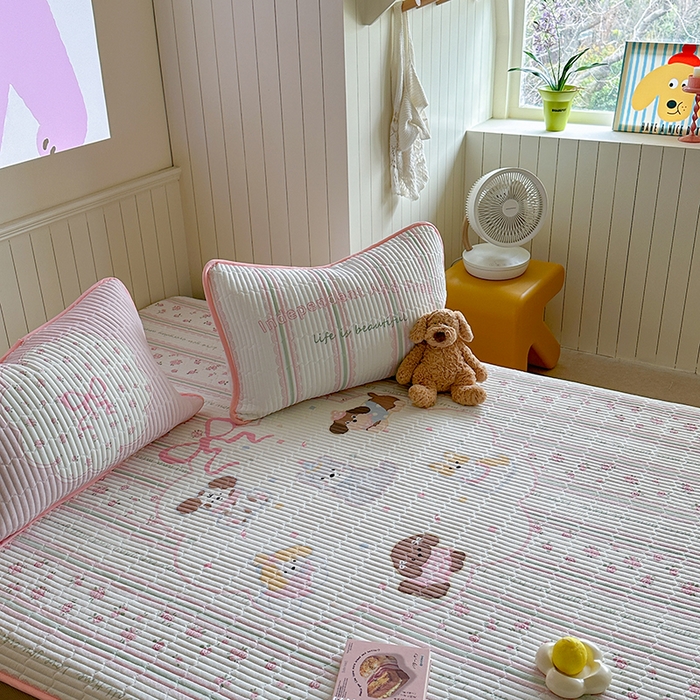 91家纺网 家纺一手货源 找家纺 柚子YOUTH 2025新款锦氨超柔果冻凉席 玫瑰小狗凉席