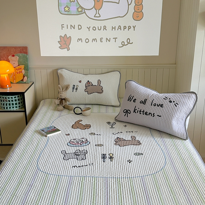 91家纺网 家纺一手货源 找家纺 柚子YOUTH 2025新款锦氨超柔果冻凉席 小猫春游凉席