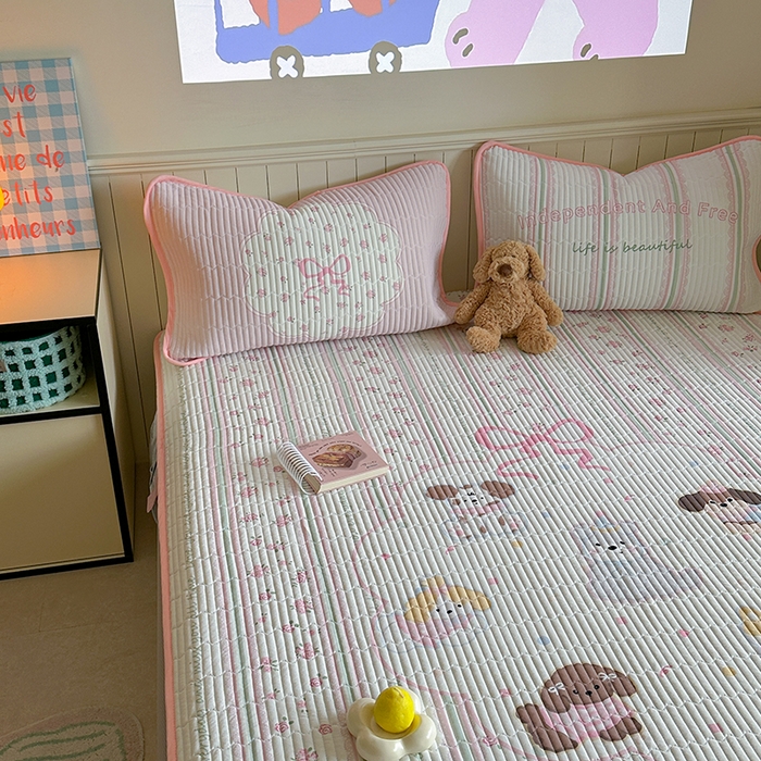 91家纺网 家纺一手货源 找家纺 柚子YOUTH 2025新款锦氨超柔果冻凉席 玫瑰小狗凉席