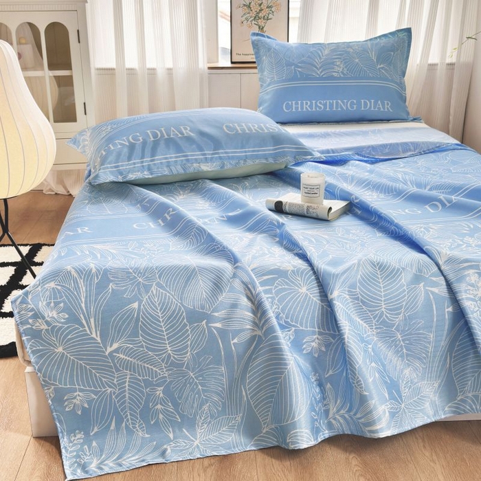 91家纺网 家纺一手货源 找家纺 乐居家纺 2025新款亲肤舒适活性印染水洗冰丝单床单 芳菲-蓝