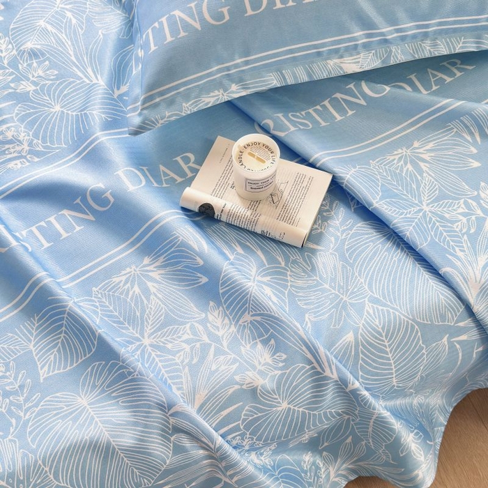 91家纺网 家纺一手货源 找家纺 乐居家纺 2025新款亲肤舒适活性印染水洗冰丝单床单 芳菲-蓝