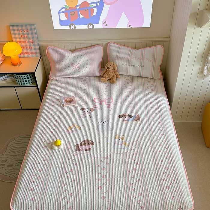 91家纺网 家纺一手货源 找家纺 柚子YOUTH 2025新款锦氨超柔果冻凉席 玫瑰小狗凉席