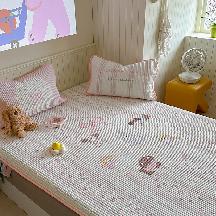 91家纺网 家纺一手货源 找家纺 柚子YOUTH 2025新款锦氨超柔果冻凉席 玫瑰小狗凉席