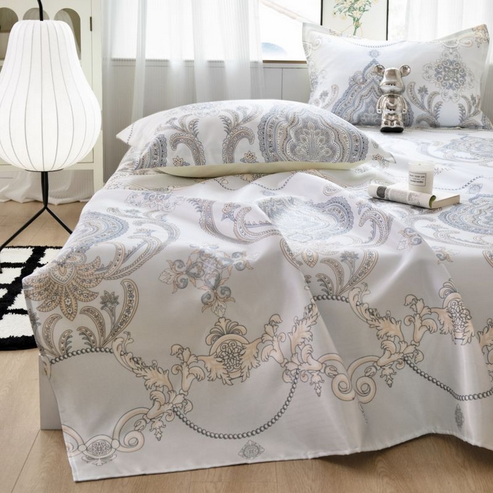 91家纺网 家纺一手货源 找家纺 乐居家纺 2025新款亲肤舒适活性印染水洗冰丝单床单 古色古香