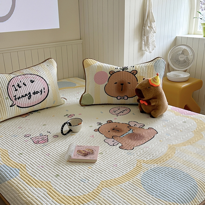 91家纺网 家纺一手货源 找家纺 柚子YOUTH 2025新款锦氨超柔果冻凉席 黄油小熊凉席