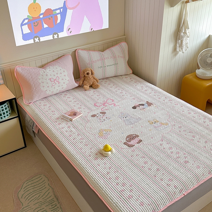 91家纺网 家纺一手货源 找家纺 柚子YOUTH 2025新款锦氨超柔果冻凉席 玫瑰小狗凉席