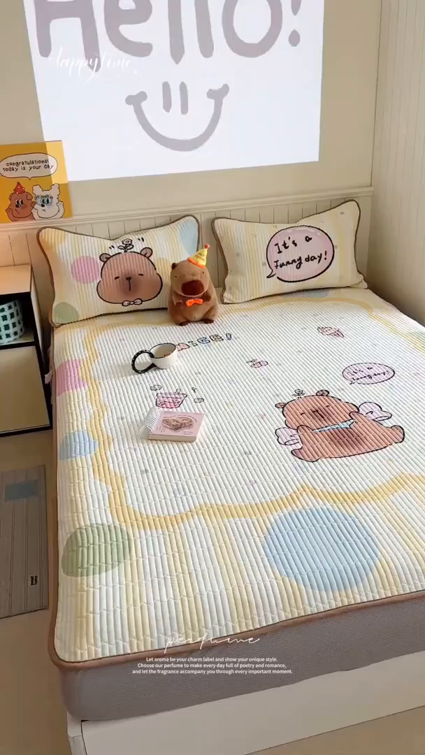 91家纺网 家纺一手货源 找家纺 柚子YOUTH 2025新款锦氨超柔果冻凉席 黄油小熊凉席