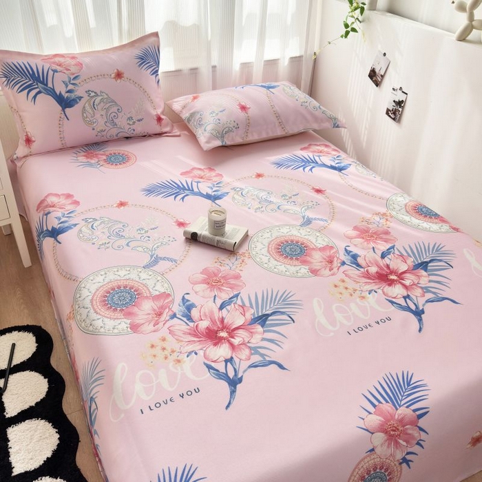 91家纺网 家纺一手货源 找家纺 乐居家纺 2025新款亲肤舒适活性印染水洗冰丝单床单 国色天香-粉