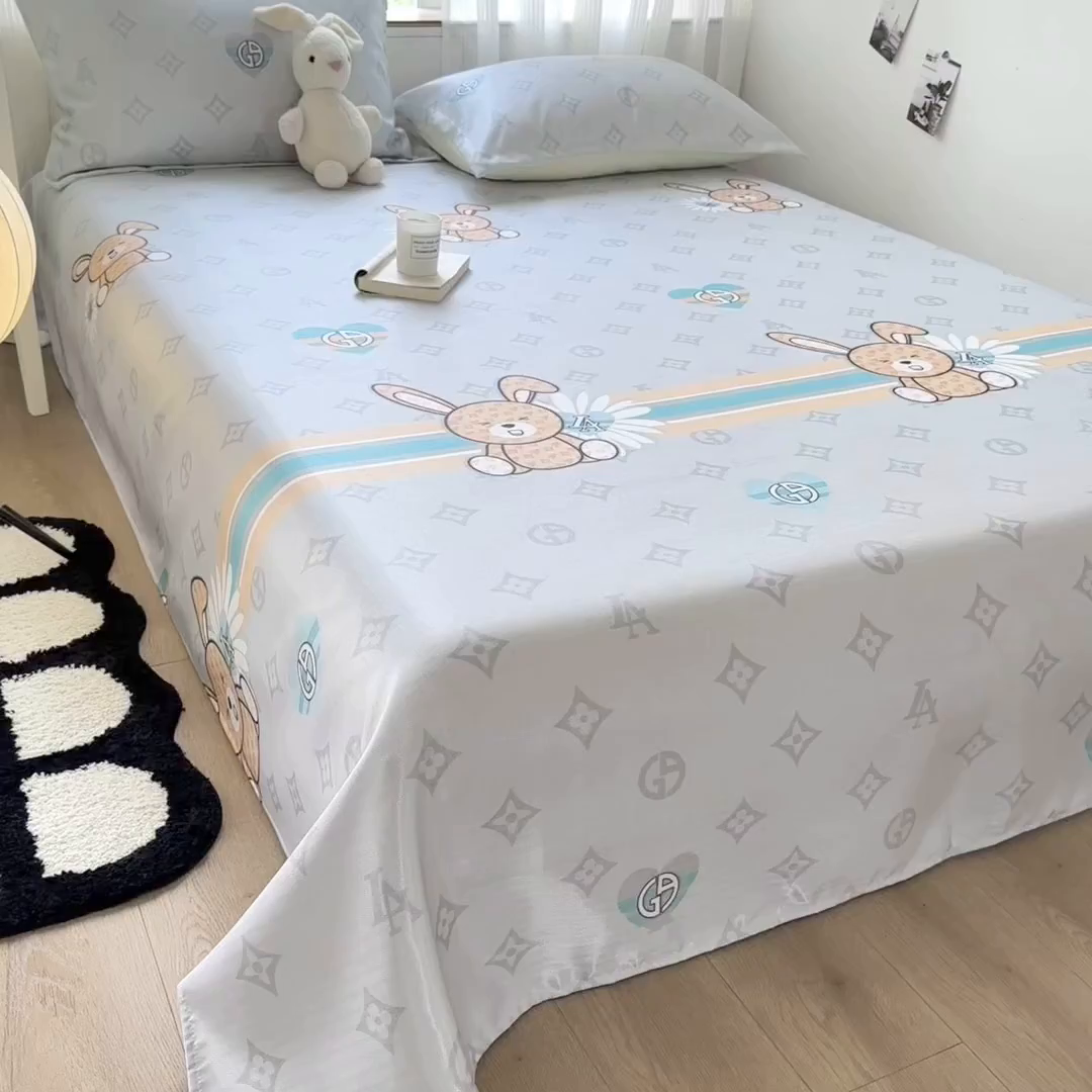 91家纺网 家纺一手货源 找家纺 乐居家纺 2025新款亲肤舒适活性印染水洗冰丝单床单 米妮兔-卡