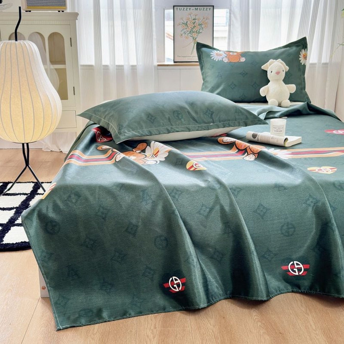 91家纺网 家纺一手货源 找家纺 乐居家纺 2025新款亲肤舒适活性印染水洗冰丝单床单 米妮兔-绿