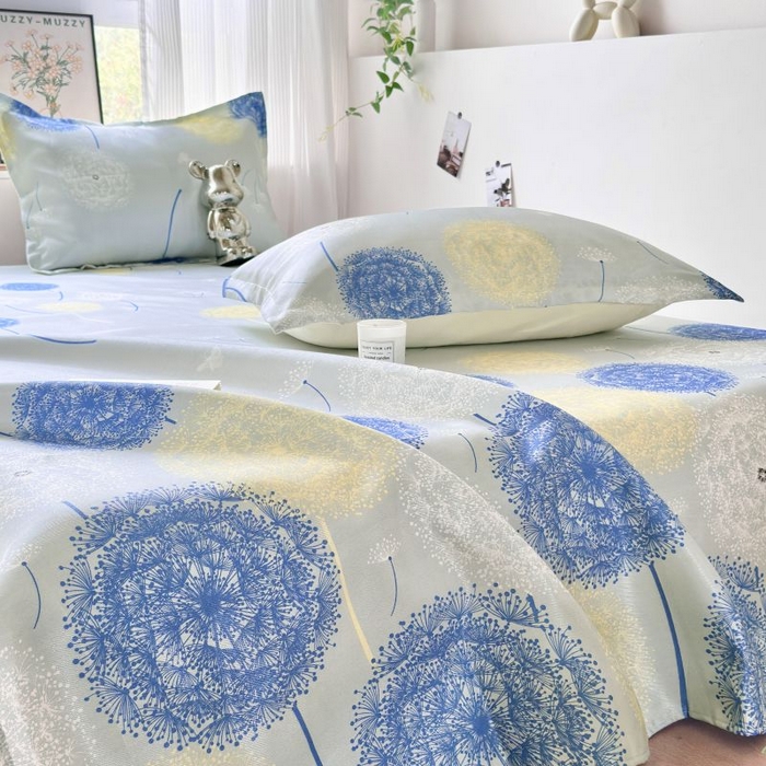 91家纺网 家纺一手货源 找家纺 乐居家纺 2025新款亲肤舒适活性印染水洗冰丝单床单 蒲公英-蓝