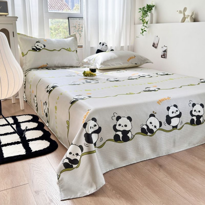 91家纺网 家纺一手货源 找家纺 乐居家纺 2025新款亲肤舒适活性印染水洗冰丝单床单 熊猫-灰