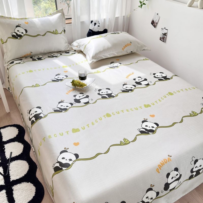 91家纺网 家纺一手货源 找家纺 乐居家纺 2025新款亲肤舒适活性印染水洗冰丝单床单 熊猫-灰