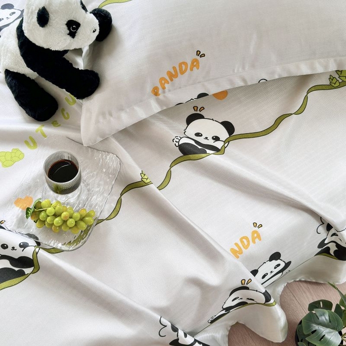 91家纺网 家纺一手货源 找家纺 乐居家纺 2025新款亲肤舒适活性印染水洗冰丝单床单 熊猫-灰