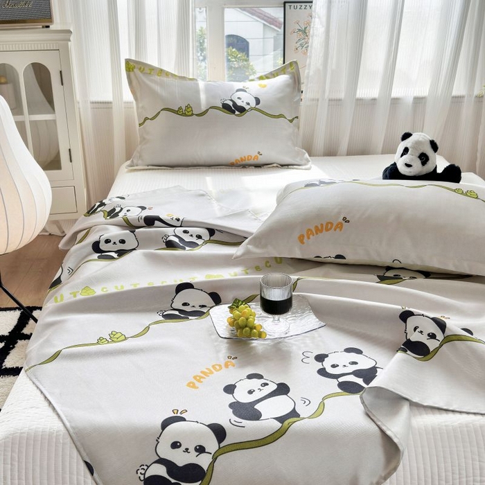 91家纺网 家纺一手货源 找家纺 乐居家纺 2025新款亲肤舒适活性印染水洗冰丝单床单 熊猫-灰