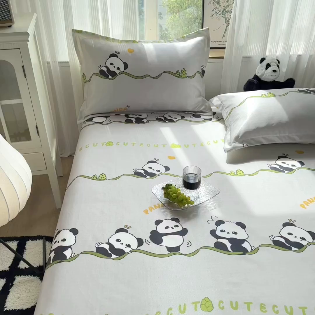 91家纺网 家纺一手货源 找家纺 乐居家纺 2025新款亲肤舒适活性印染水洗冰丝单床单 熊猫-灰