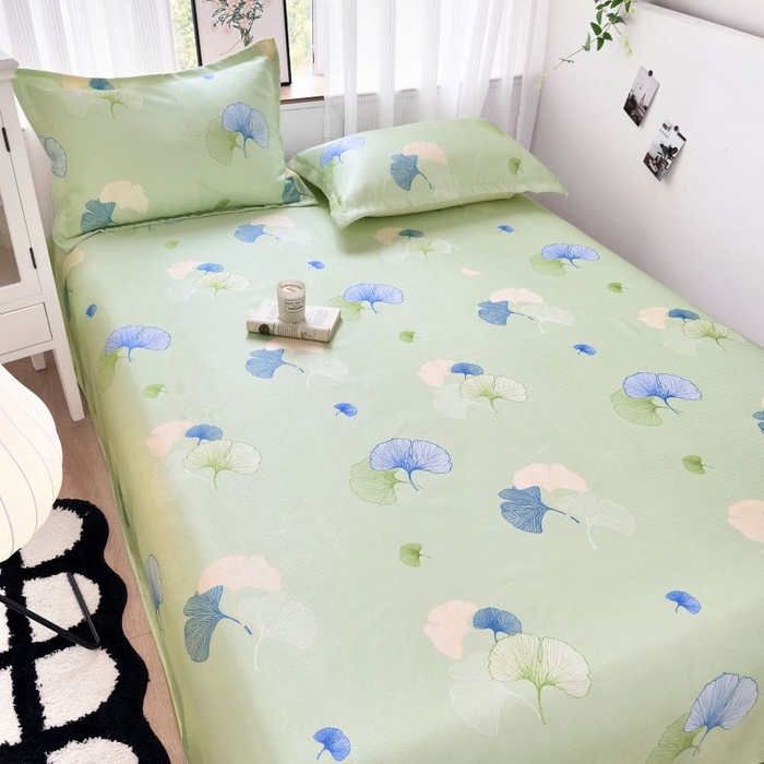 91家纺网 家纺一手货源 找家纺 乐居家纺 2025新款亲肤舒适活性印染水洗冰丝单床单 银杏叶-绿