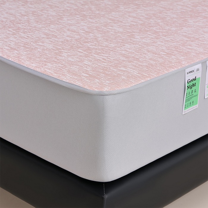 91家纺网 家纺一手货源 找家纺 芯诗曼家纺 2025新款三明治凉感丝提花冰丝席凉席三件套 莫兰-粉床笠款