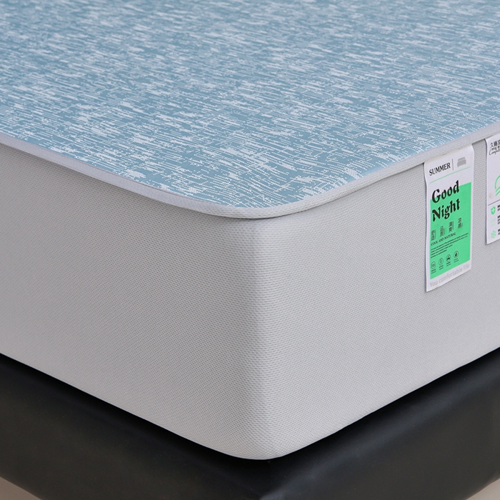 91家纺网 家纺一手货源 找家纺 芯诗曼家纺 2025新款三明治凉感丝提花冰丝席凉席三件套 莫兰-蓝灰床笠款