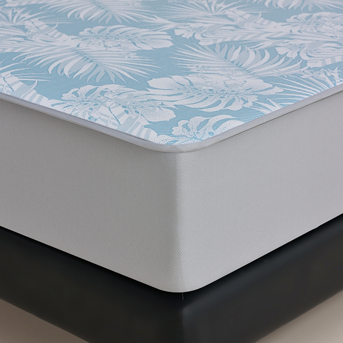 91家纺网 家纺一手货源 找家纺 芯诗曼家纺 2025新款三明治凉感丝提花冰丝席凉席三件套 叶语恋-蓝床笠款