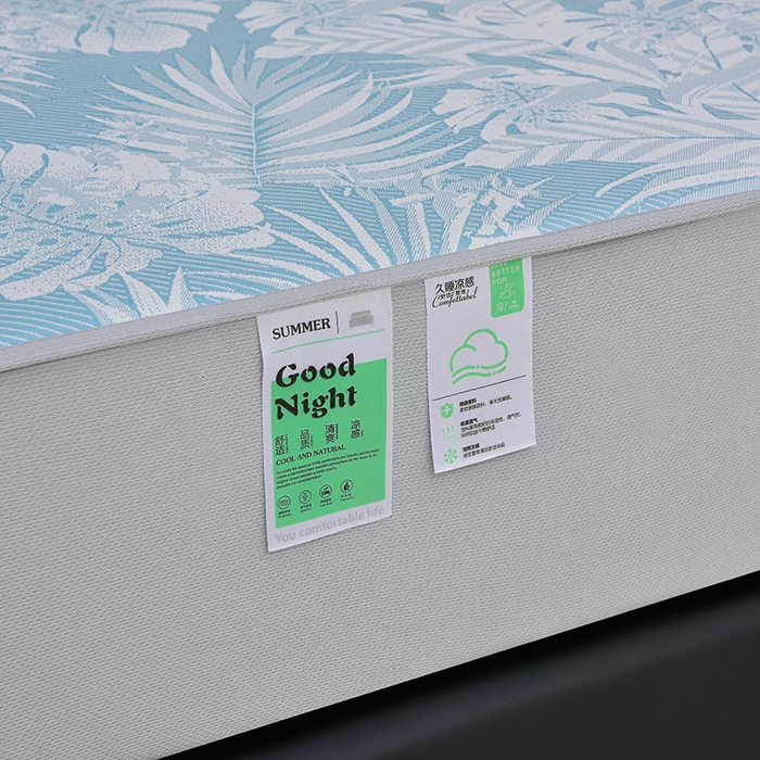 91家纺网 家纺一手货源 找家纺 芯诗曼家纺 2025新款三明治凉感丝提花冰丝席凉席三件套 叶语恋-蓝床笠款