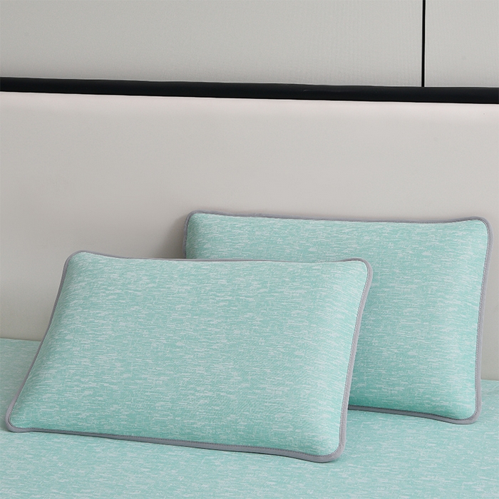 91家纺网 家纺一手货源 找家纺 芯诗曼家纺 2025新款三明治凉感丝提花冰丝席凉席三件套 莫兰-绿床笠款