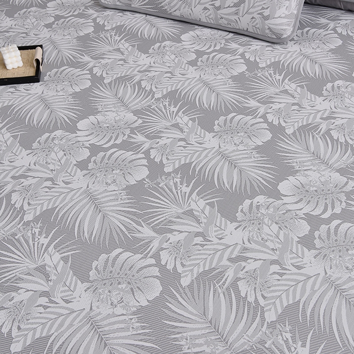 91家纺网 家纺一手货源 找家纺 芯诗曼家纺 2025新款三明治凉感丝提花冰丝席凉席三件套 叶语恋-灰床笠款