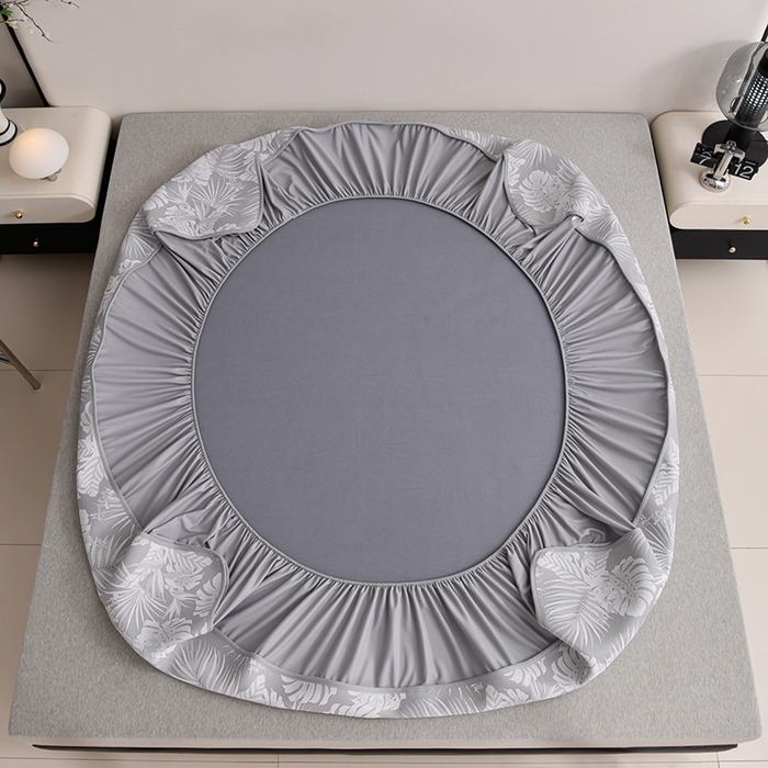 91家纺网 家纺一手货源 找家纺 芯诗曼家纺 2025新款三明治凉感丝提花冰丝席凉席三件套 叶语恋-灰床笠款