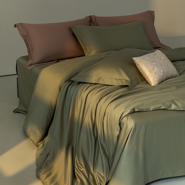 91家纺网 家纺一手货源 找家纺 轩和 2024新款70支埃及匹马棉纯色四件套床笠床单款5个尺寸不断货 迷雾绿