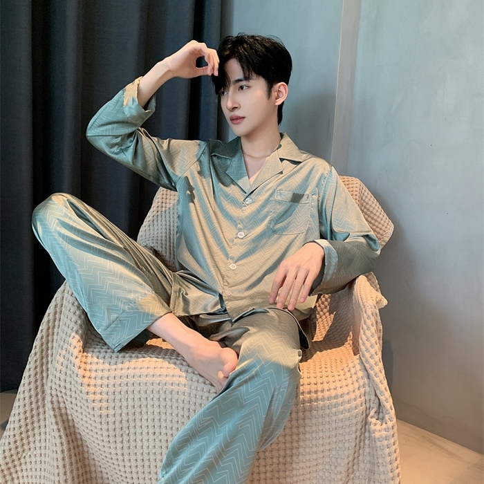 91家纺网 家纺一手货源 找家纺 （总）洛兰沙家居馆【只代发】【只代发】 2025新款男士冰丝高级感睡衣翻领男士宽松款休闲可外出夏季居家